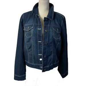 Nine West Vintage America Collection Jean Jacket Large Stretch Denim Blue Dark W